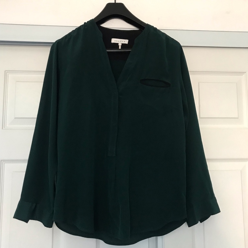 Sandro 100% Silk Deep Green Blouse